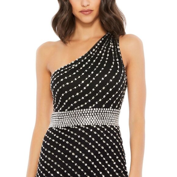 MAC DUGGAL Beaded One-Shoulder Column Gown in Black Size US 12 - Picture 2 of 13
